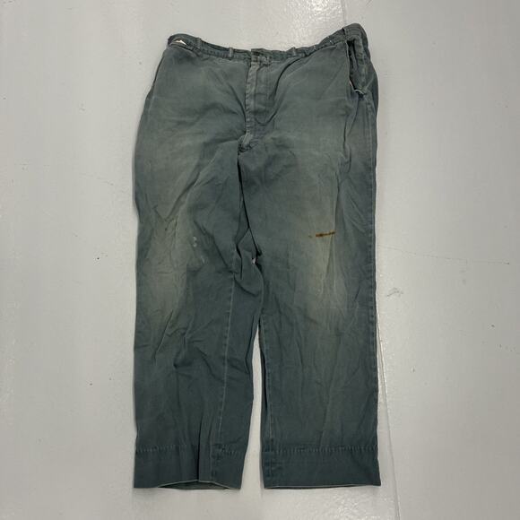 Vintage 50s Green Sanforized Sail Cloth Workwear Chino 40x29 - Picture 1 of 5